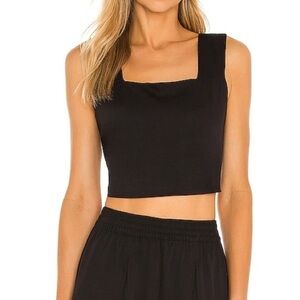 NWT PilyQ Blair Square Neck Black Tie Back Crop Top